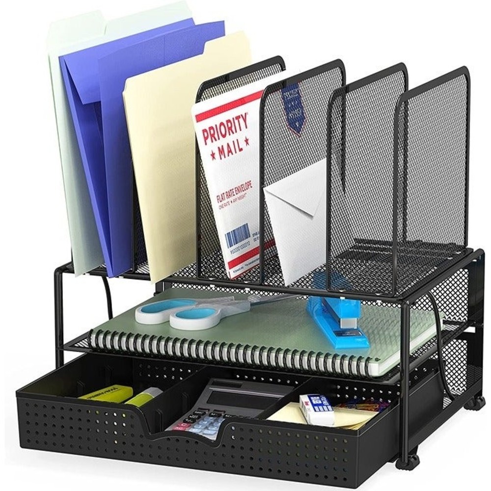 Mesh Desk Organizer with Sliding Drawer, Double Tray